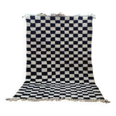 Modern Moroccan Beni Ouarain Rug with Black and White Tile Pattern – Hand Woven Wool Rug