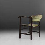 Art Deco Armchair in Black Lacquered Wood and Green Velvet, Belgium 1930s