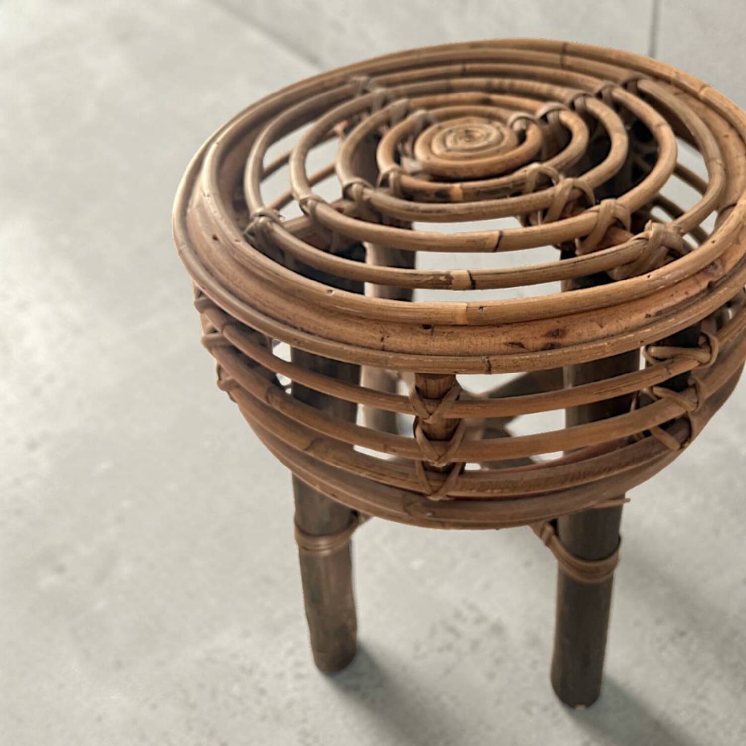 Brutalist rattan stool
