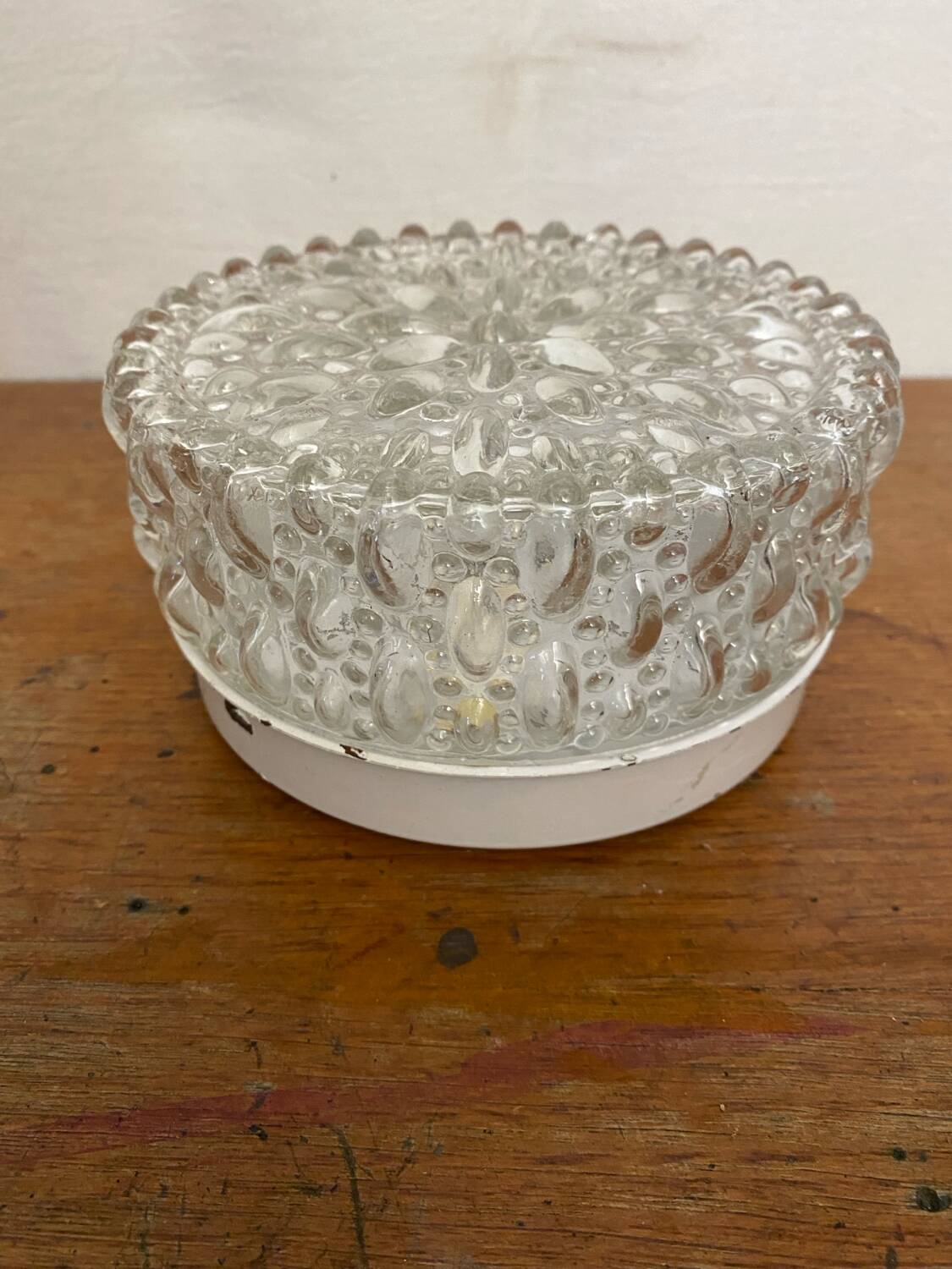 Vintage Molded Glass Wall Light + White Metal Bracket