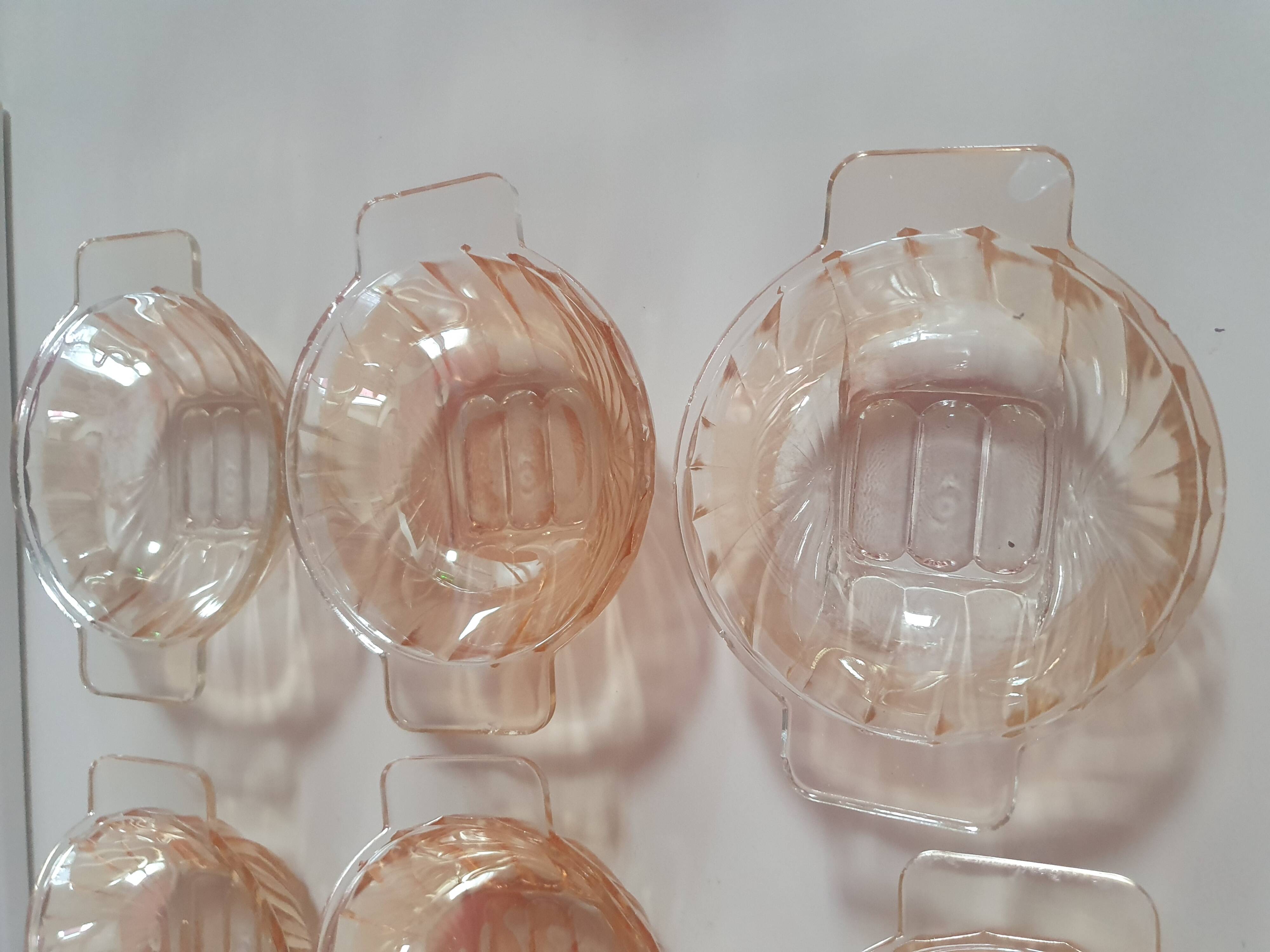 Set of 9 vintage amber glass bowl ramekins with handles