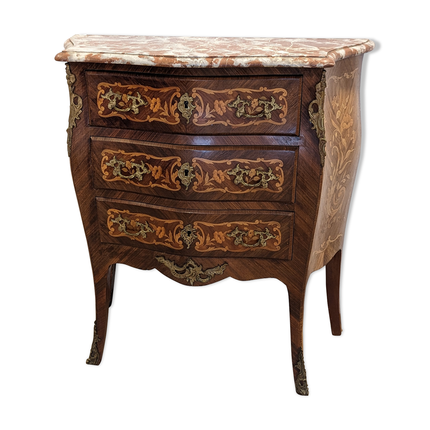 Small chest of drawers sauteuse louis XV inlaid