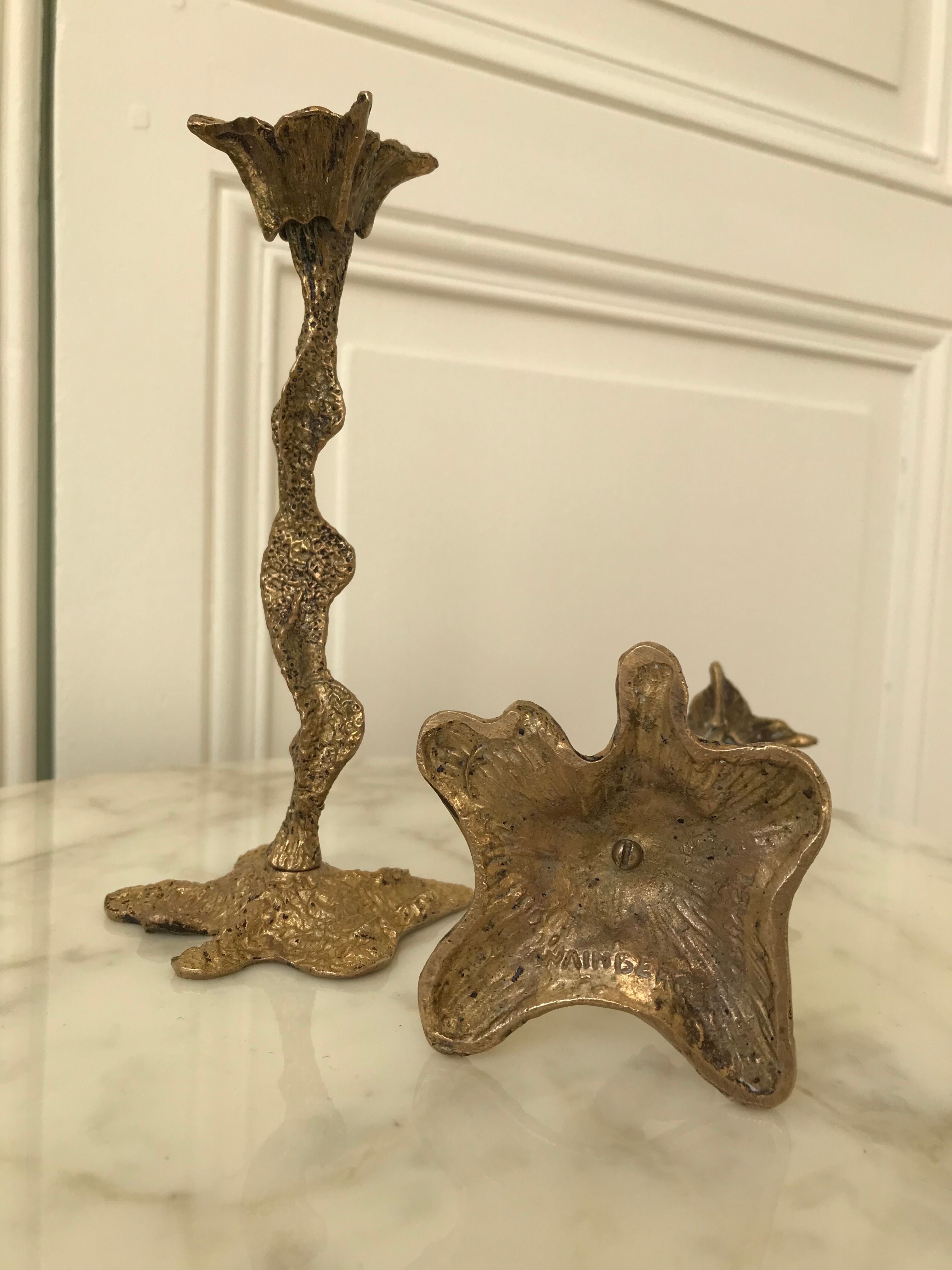 Pair of gilded bronze candle holders