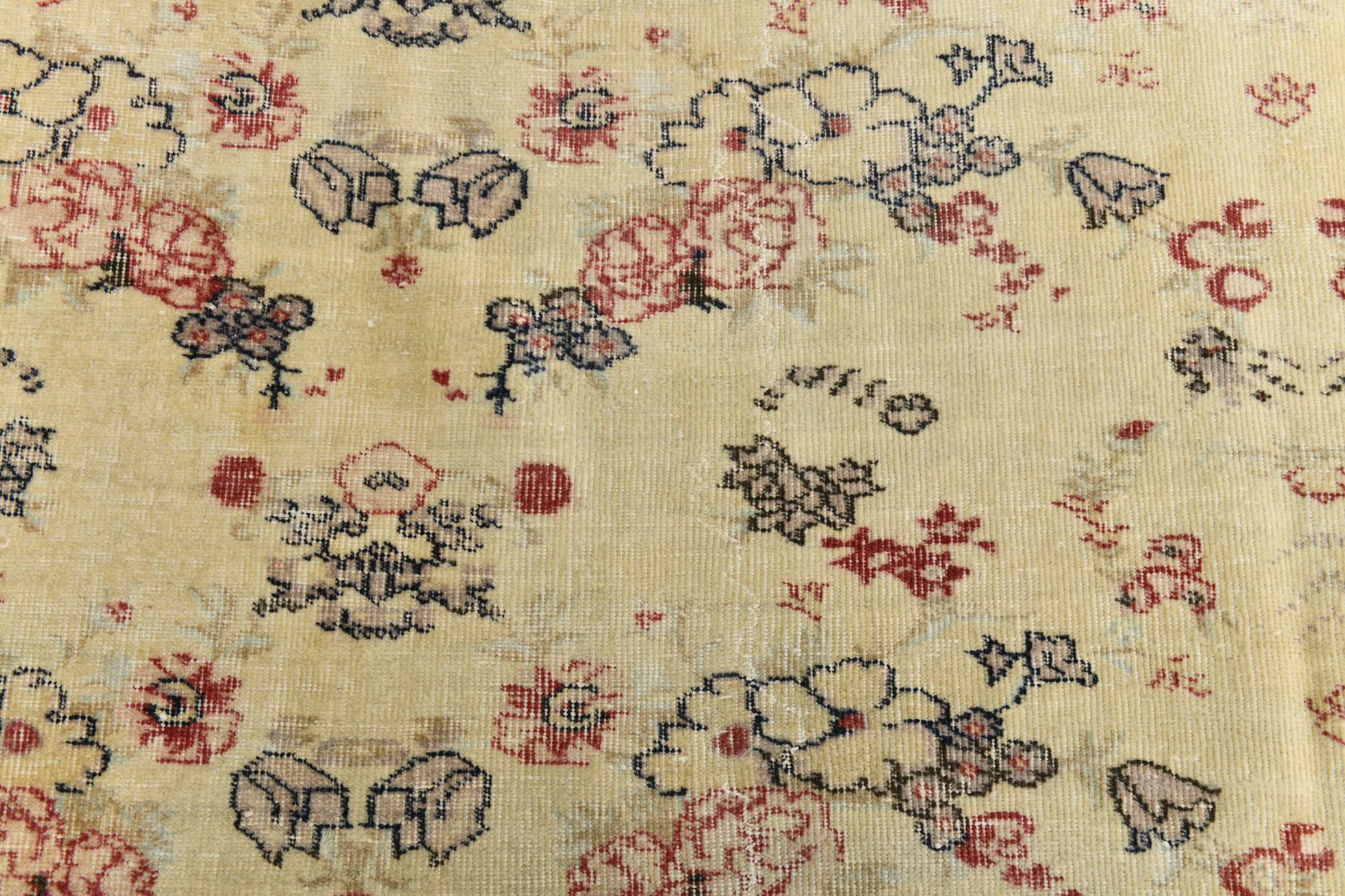 7x9 Yellow & Burgundy Floral Turkish Vintage Rug, 216x281Cm