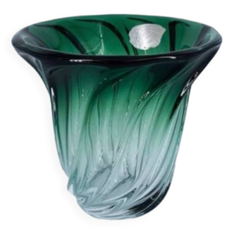 Val Saint Lambert green crystal vase
