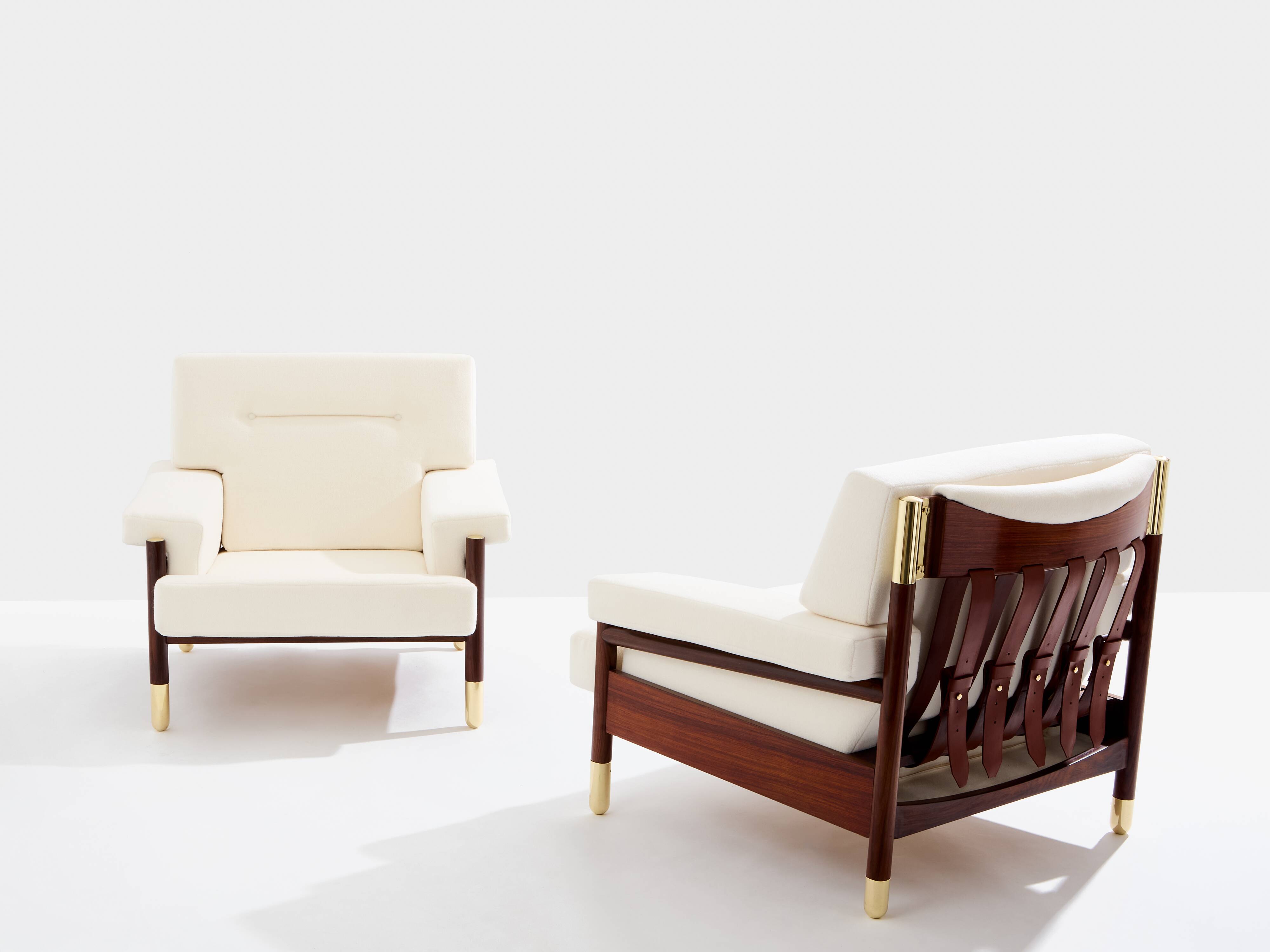 Pair of armchairs by Carlo De Carlo, rosewood, leather, brass, 1966