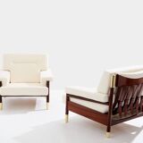 Paire de fauteuils de Carlo De Carlo palissandre cuir laiton 1966