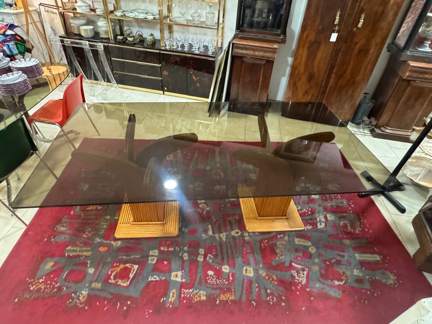 Large rattan table by Maurizio Mariani