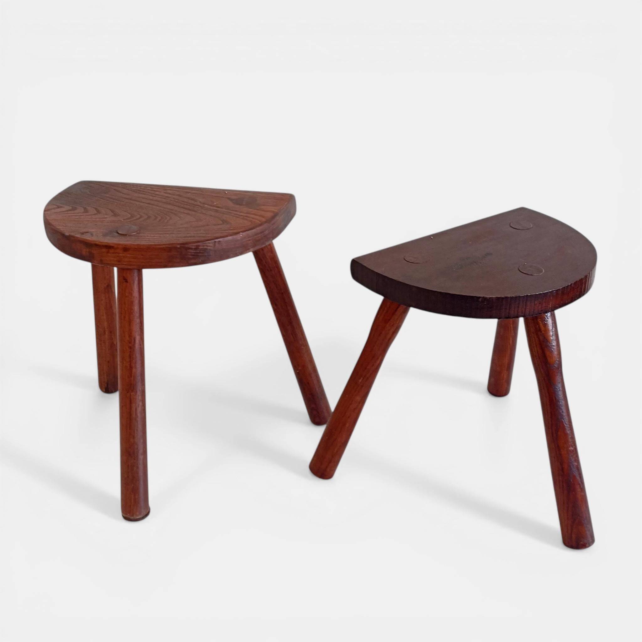 Antic Rustic Wabisabi Tripod Wooden Stools/ Accent Tables, France, Early 20th-C.