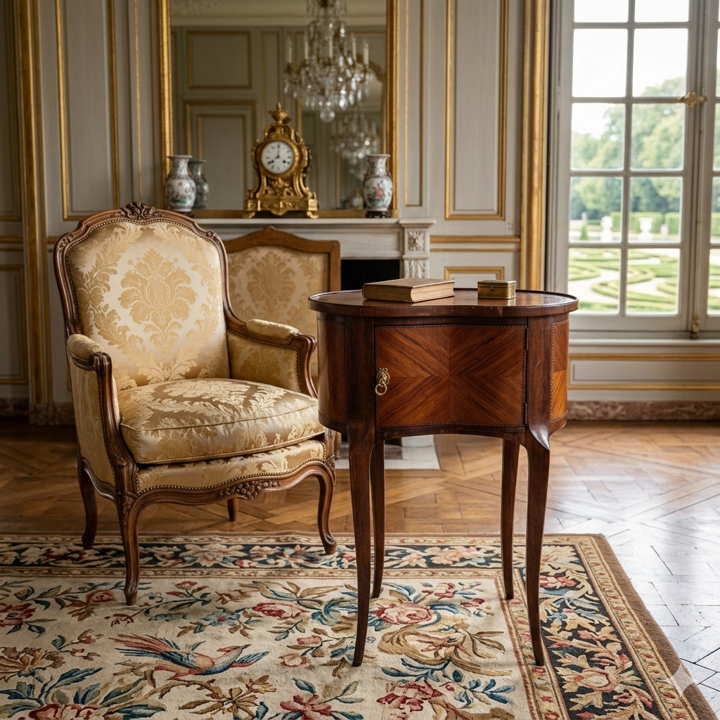 Curved side table in Louis XV style with marquetry - late 19th century