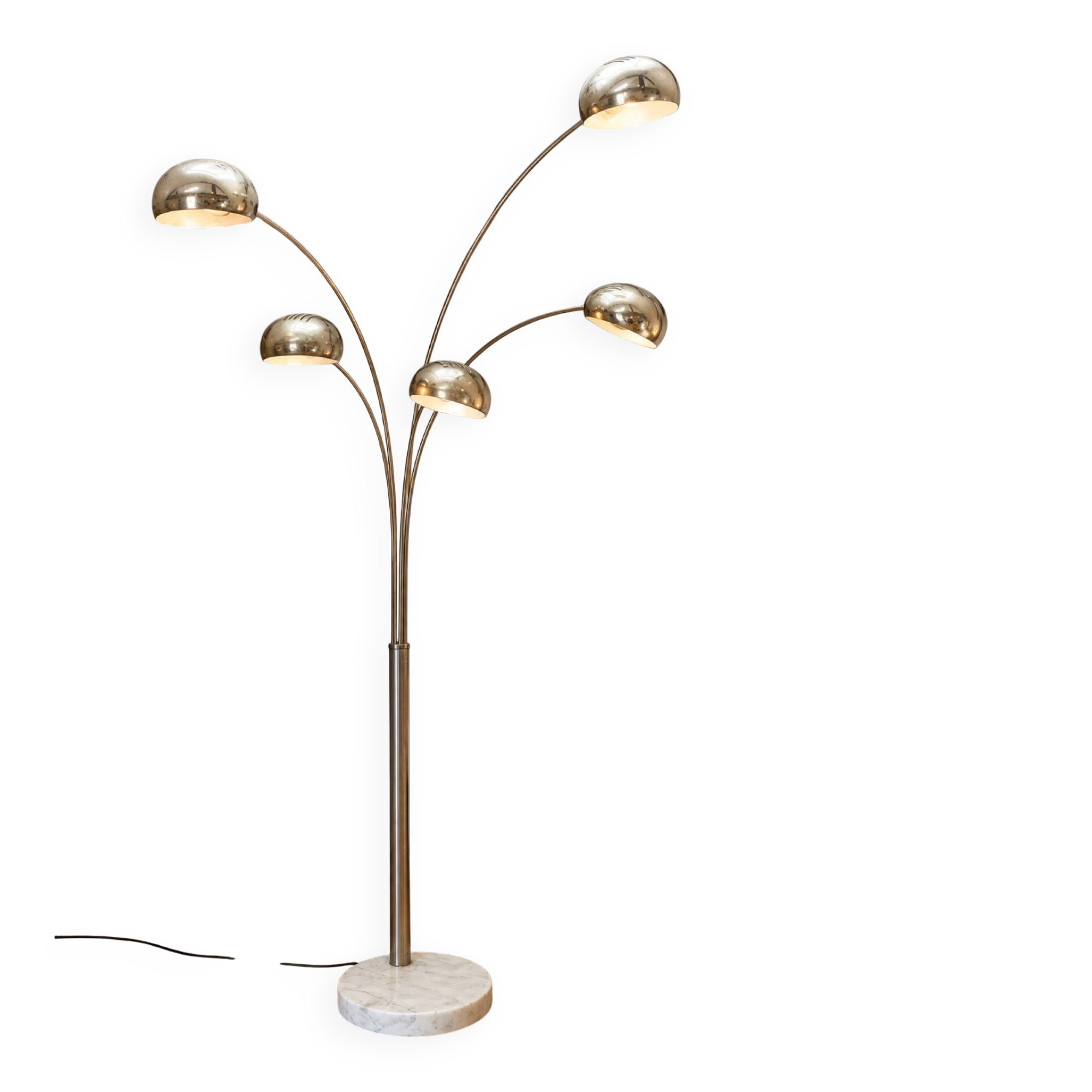 Arc floor lamp with 5 lights in chrome metal and marble – Space Age style
