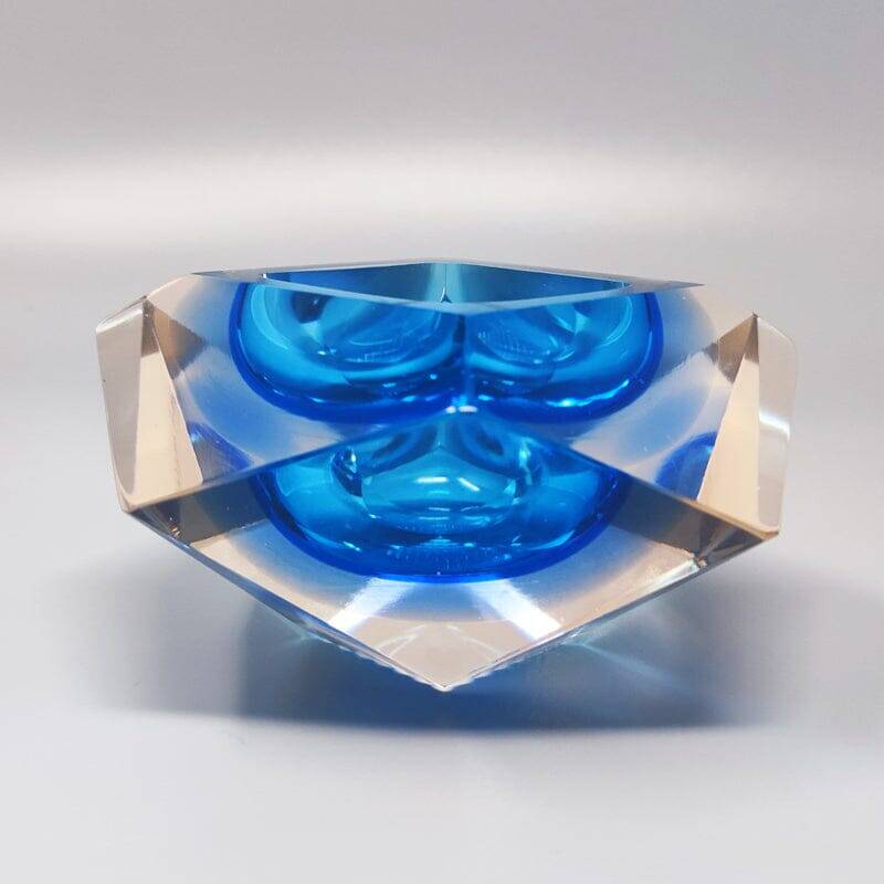 Cendrier, vide-poche bleu par Flavio Poli pour Seguso, Italie années 1960