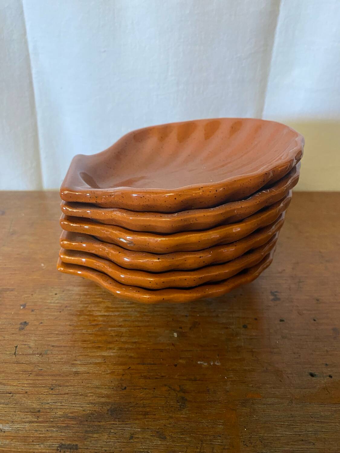 Série 6 Coupelles EMILE HENRY Céramique Marron Forme Coquillage Vintage