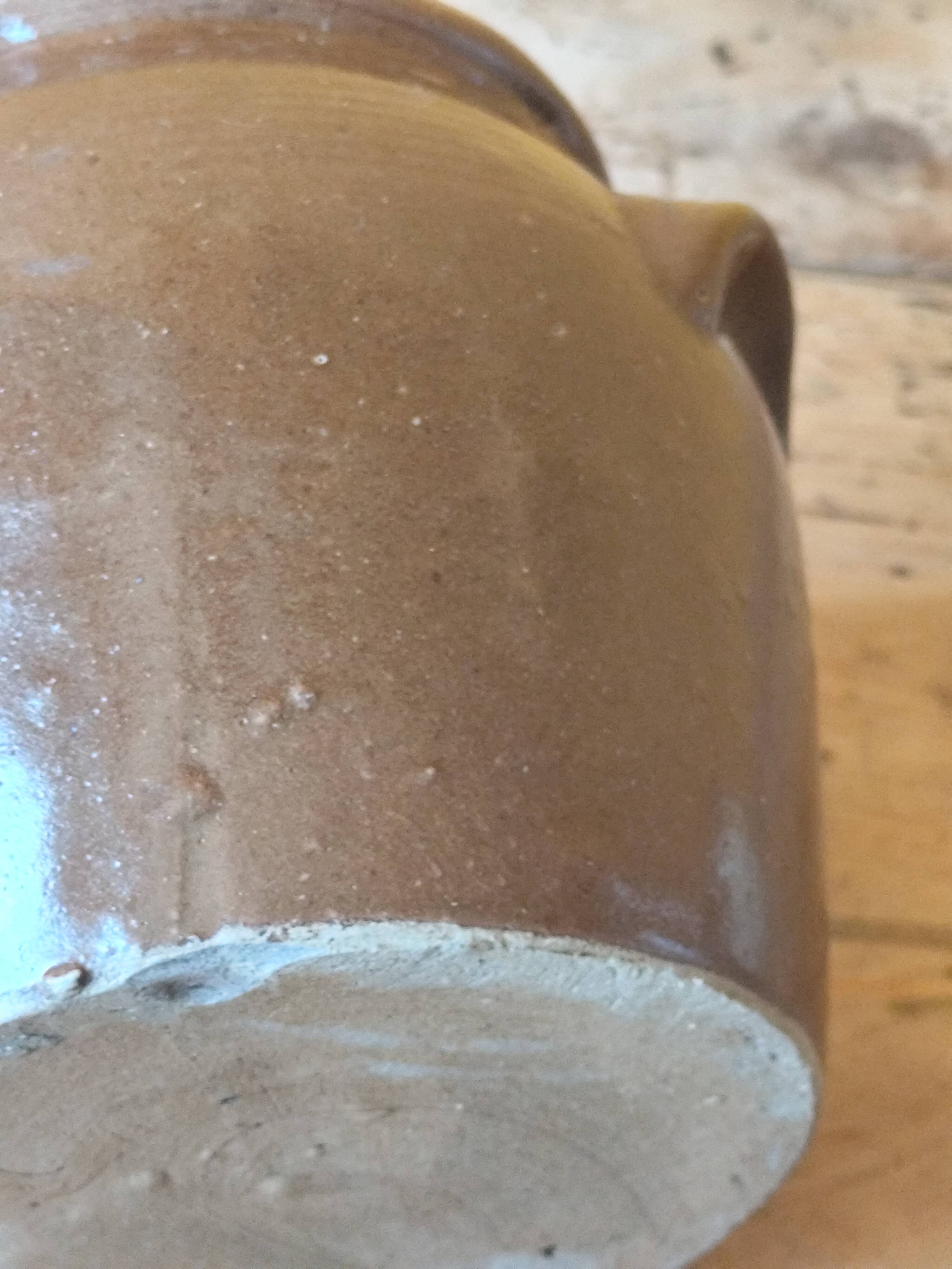 Brown glazed stoneware pot - antique glazed ceramic utensil holder