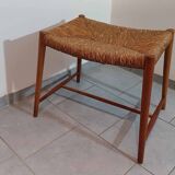 Hocker / Puff Stroh & Holz années 1960