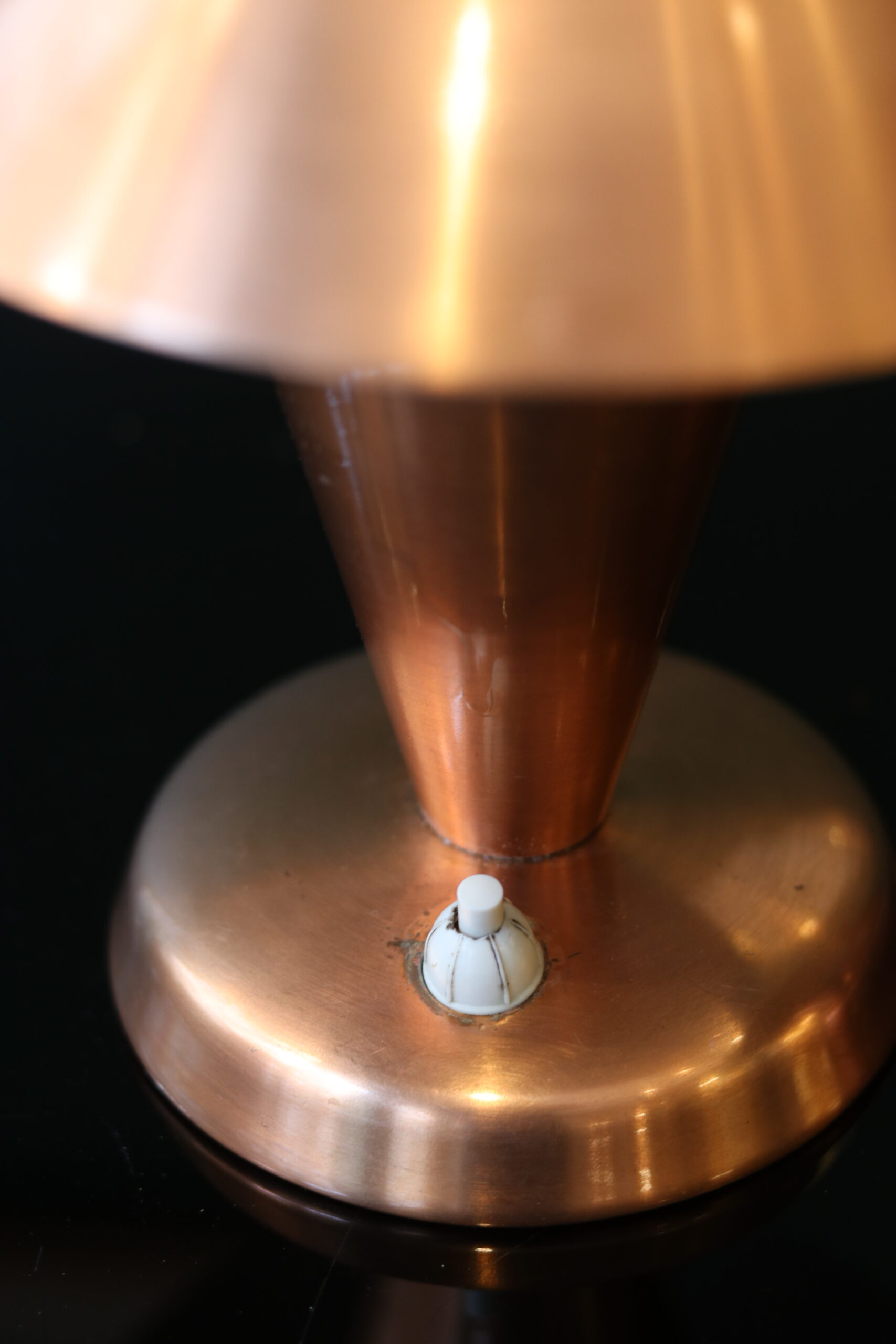 Pair of Bauhaus style mushroom lamps in copper metal.