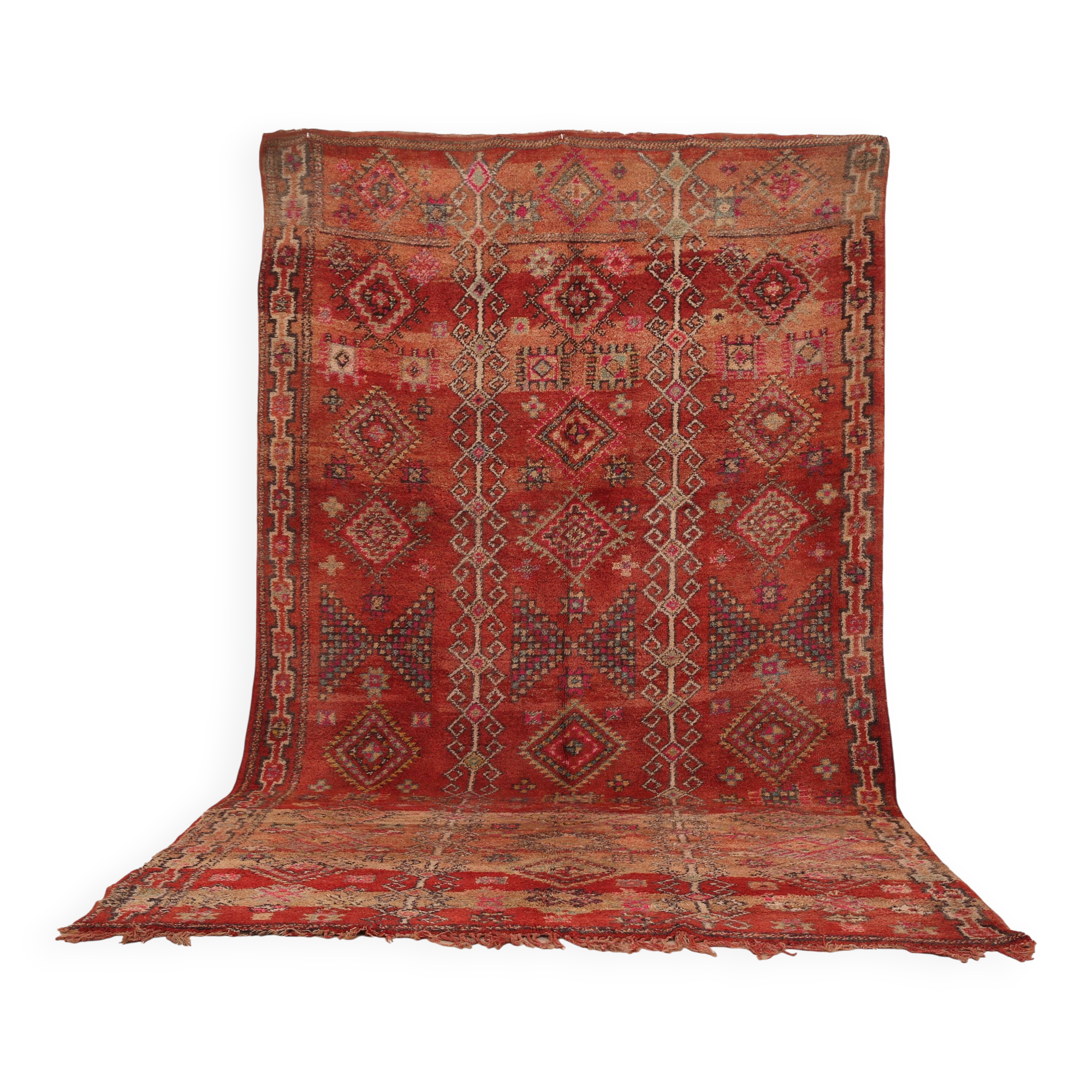 Vintage Moroccan Wool Rug 196 x 350 cm, Berber Handmade Bohemian Rug Unique