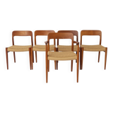 5 chaises Niels Moller, modèle 75, années 1950, teck vintage danois