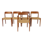 5 Niels Moller Chairs, model 75, 1950s, Danish Vintage Teak