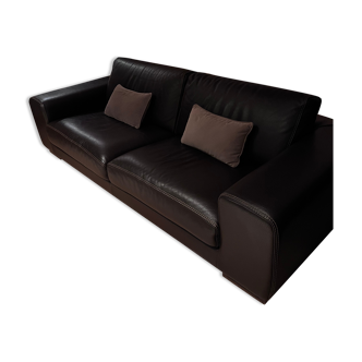 Sofa 3-4 seater, chocolate leather, Roche Bobois