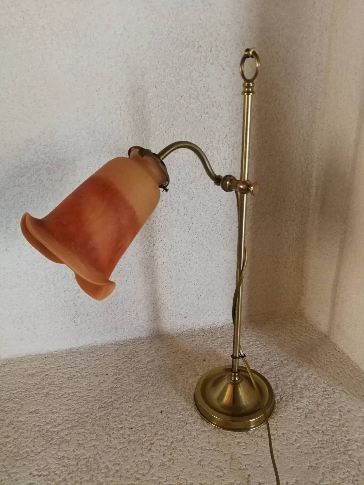 Orange glass paste tulip lamp, art nouveau swan neck, art deco