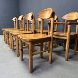 Vintage pine wood dining chairs - 1980s - set of 8
