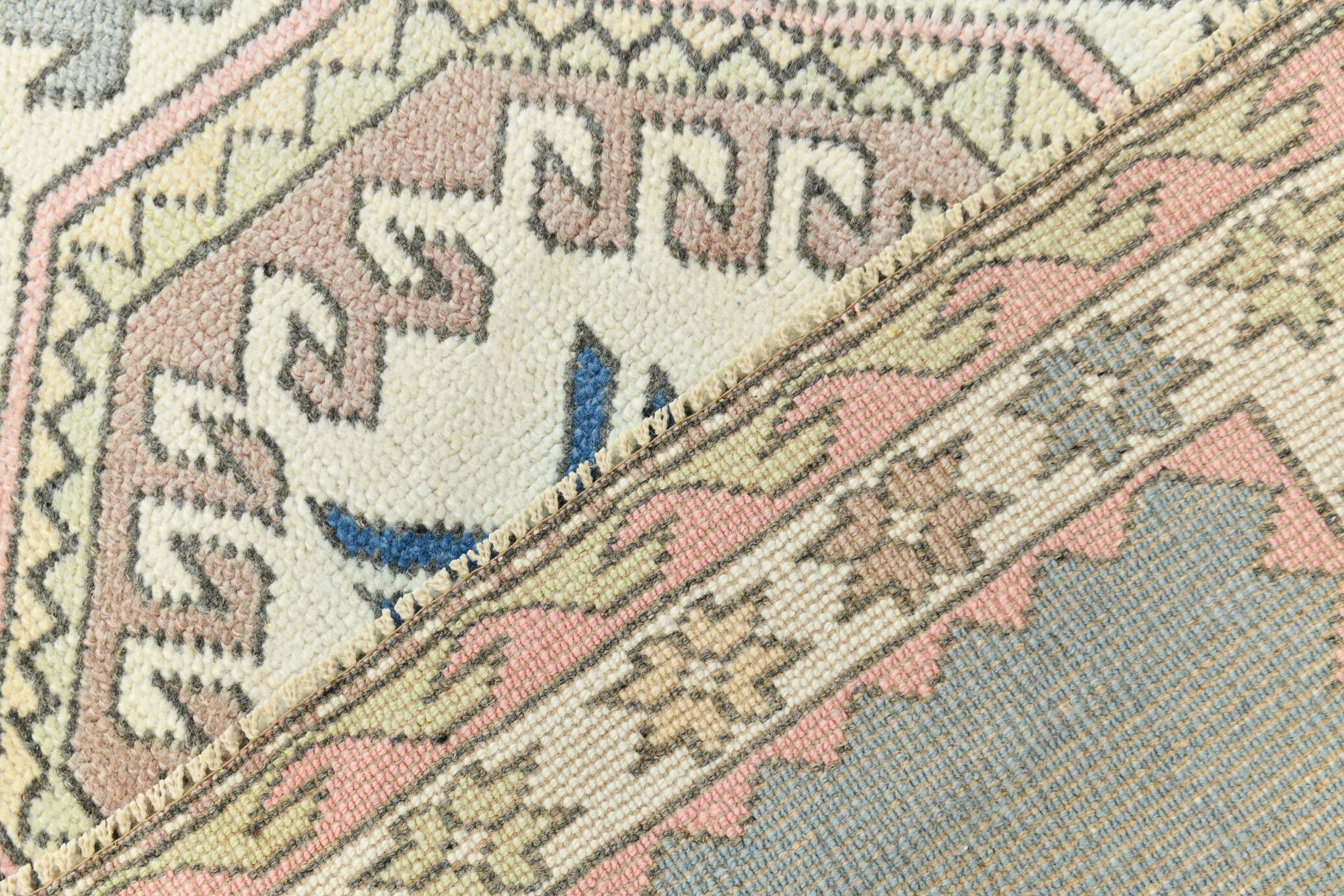 4x7 Oushak Light Green Oriental Vintage Rug, 128x206Cm