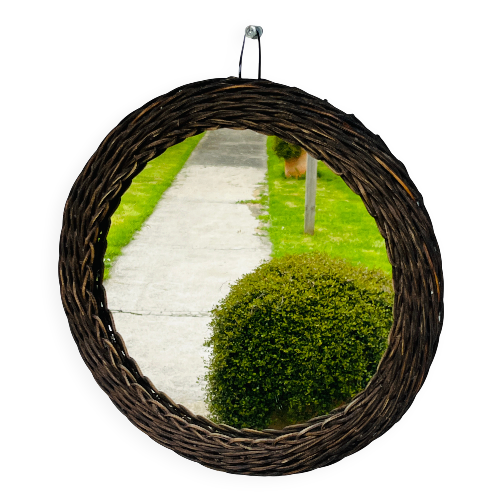Vintage sun mirror in woven wicker