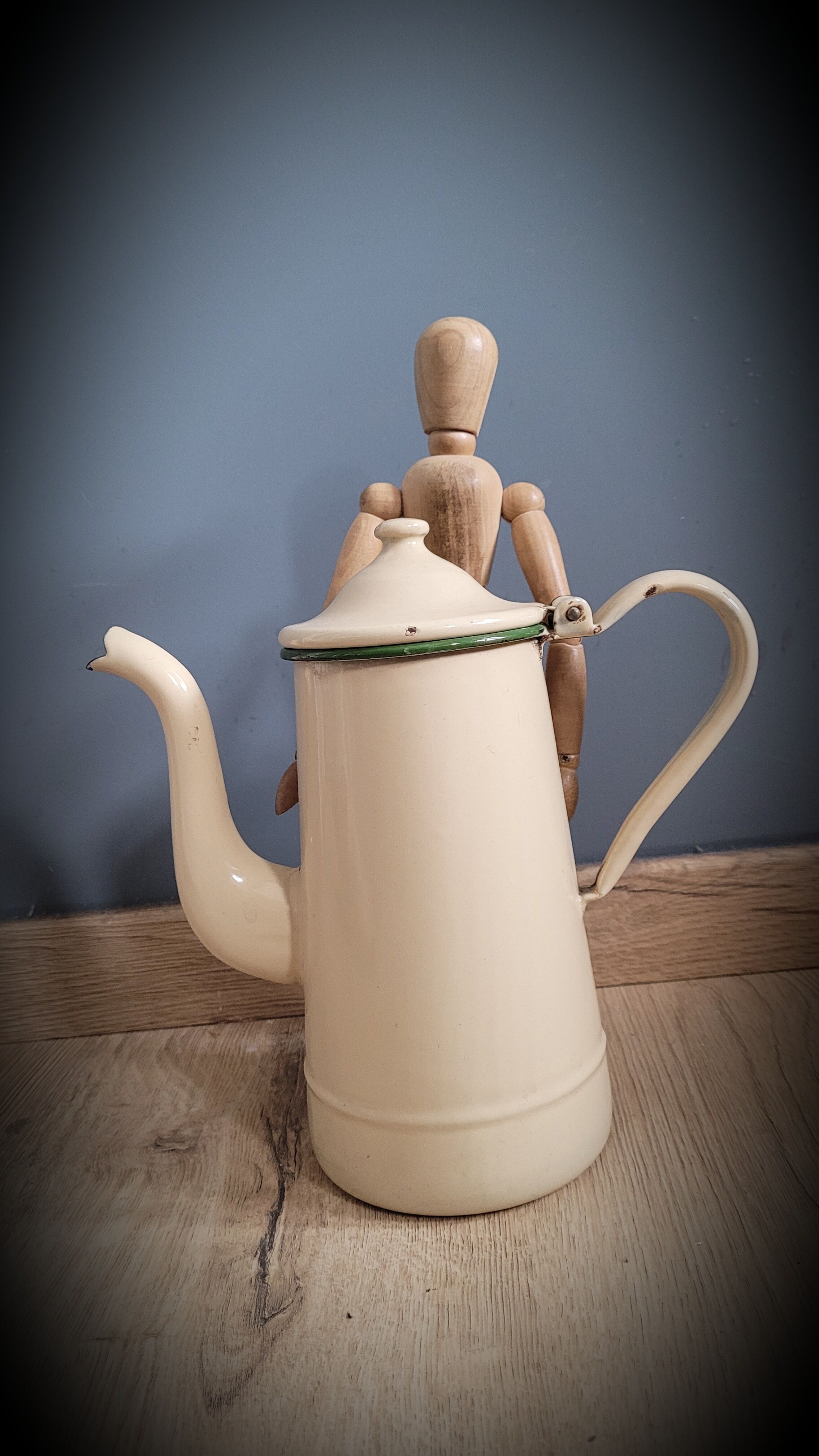 Beige enamel coffee maker