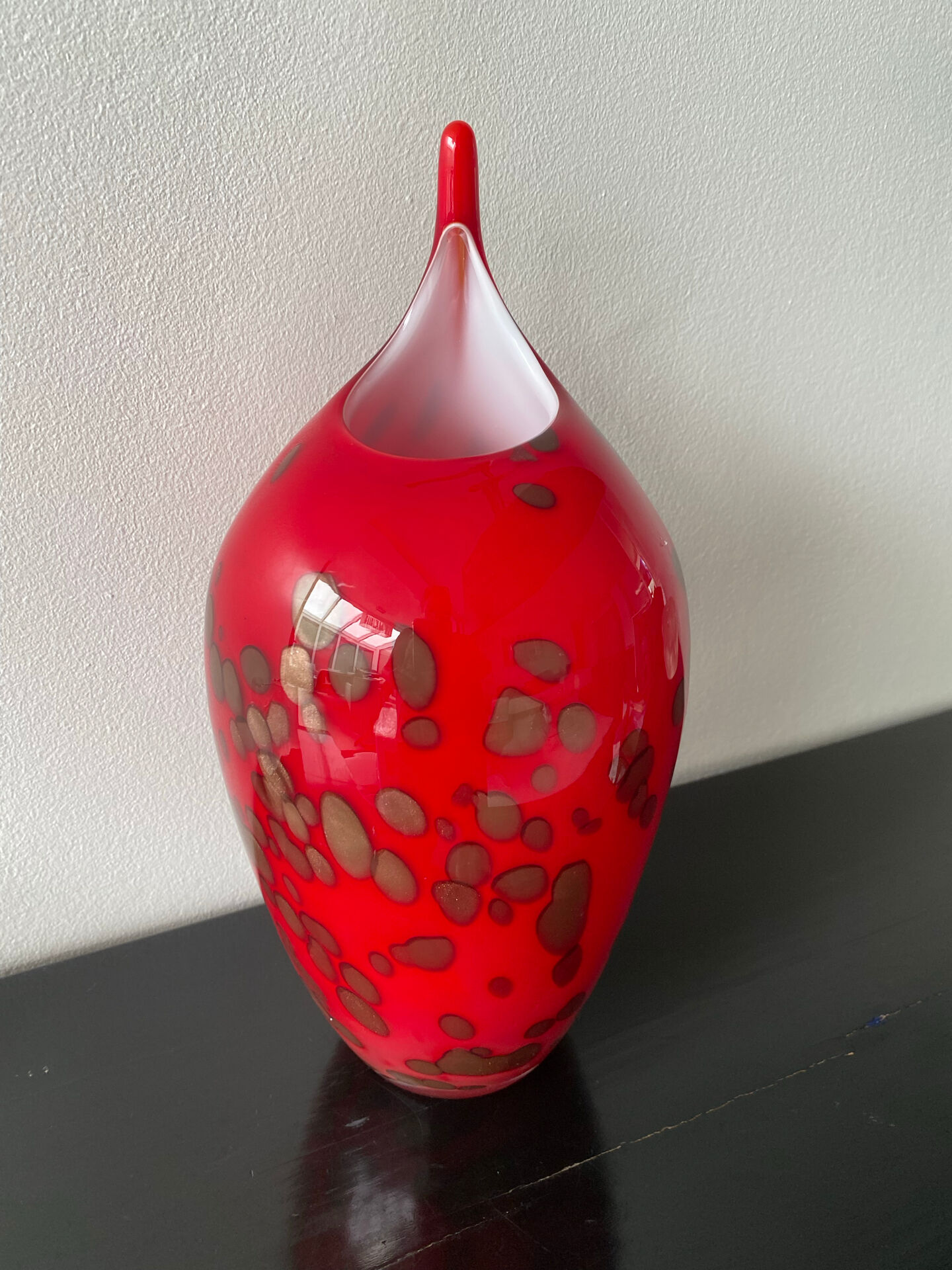 Vase Murano vintage rouge avec paillettes d or