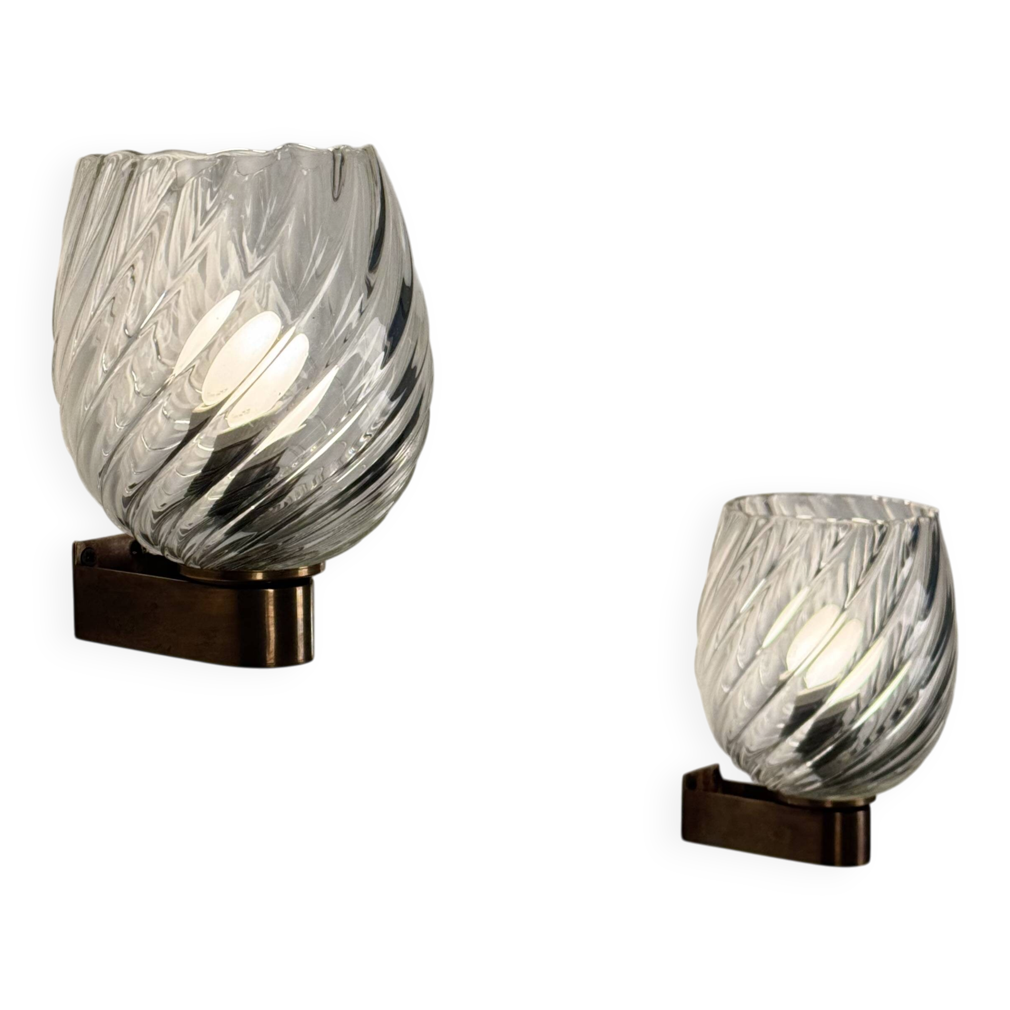 Pair of Spiral-Glass Wall Sconces, Barovier & Toso, 1940s