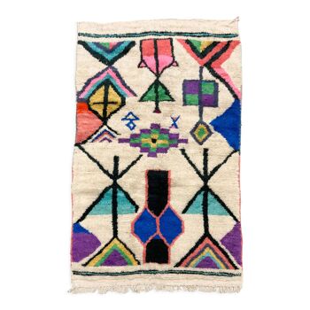 Moroccan Berber rug Boujaad ecru with colorful patterns 258x144cm