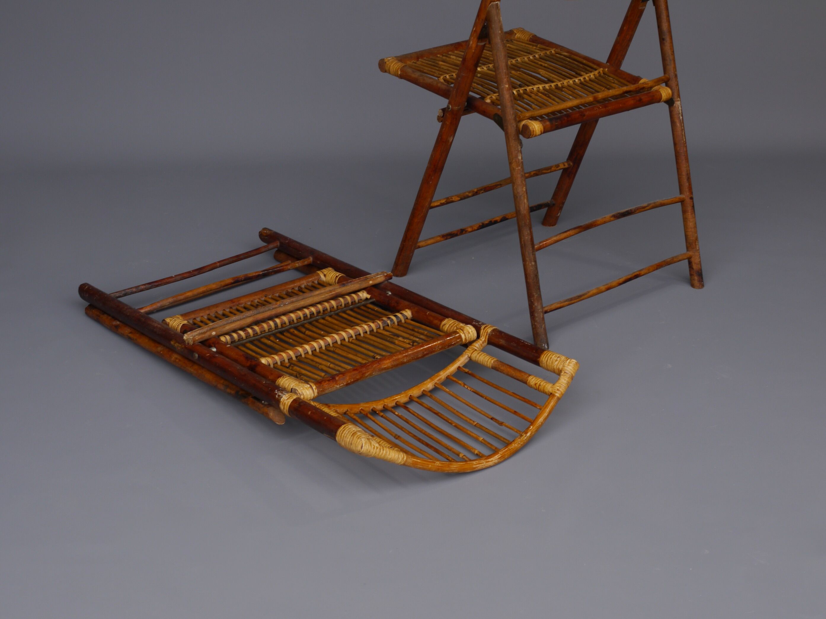 Vintage Bamboo and Rattan Folding Chairs, 1970s, Set of 2