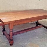 Large Louis XIII style farm table in solid cherry with light patina
