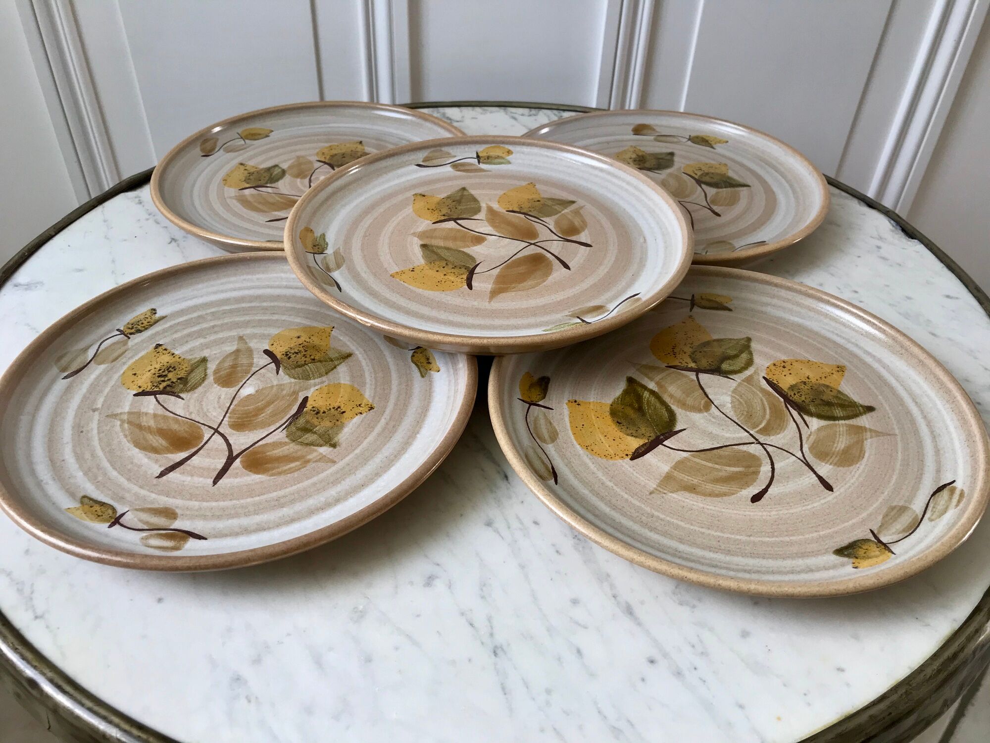 set of 5 stoneware dessert plates Niderviller Doria Ste Radegonde hand painted white years