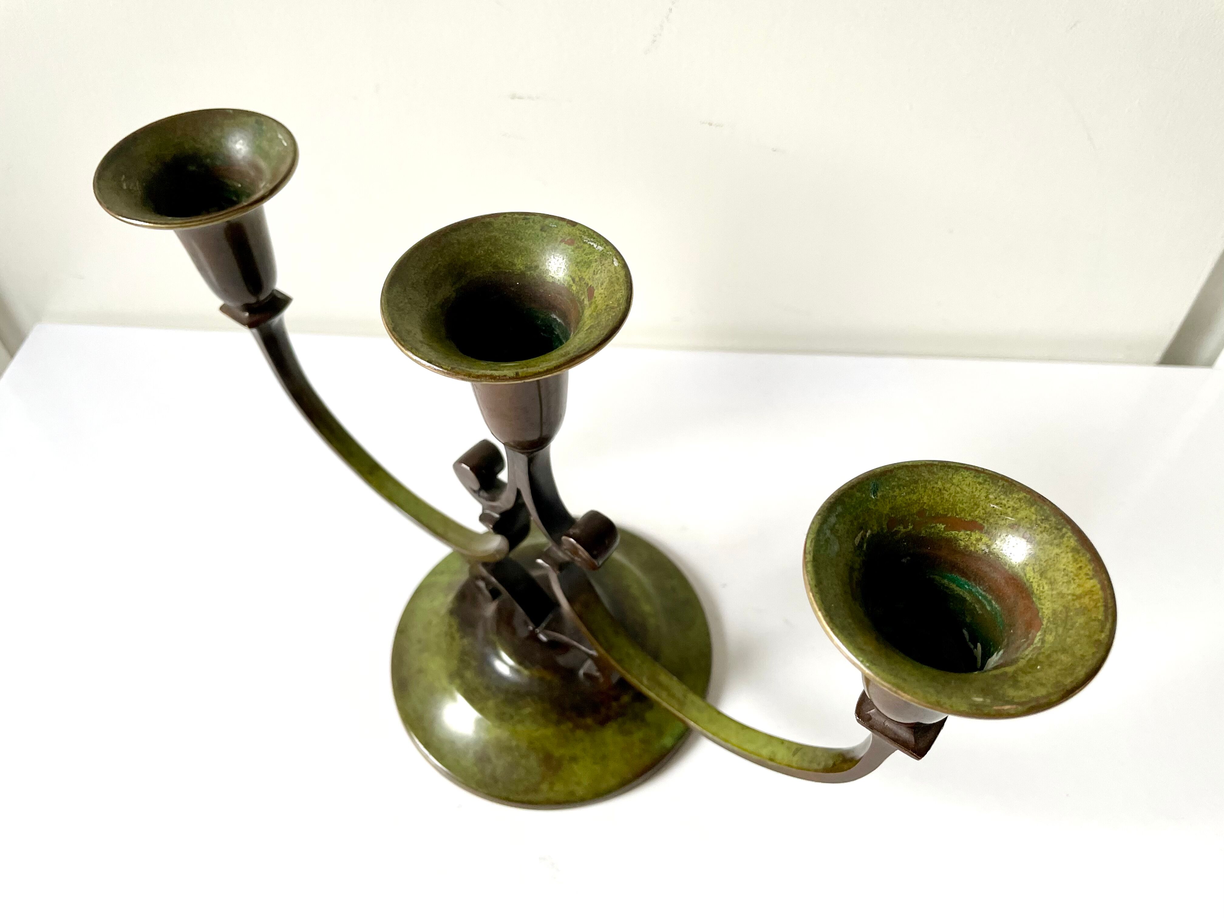 Art Deco Swedish Grace  candleholder in Varnish Verdigris Brass