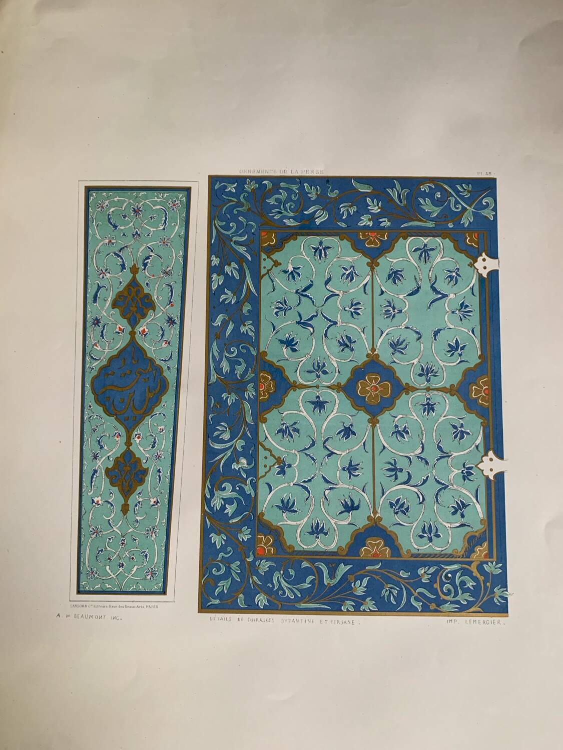 Lithographie ancienne orientale - Ornements de la Perse