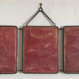 Ancient barber mirror, tryptic brass mount 60x24cm