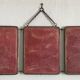Ancient barber mirror, tryptic brass mount 60x24cm