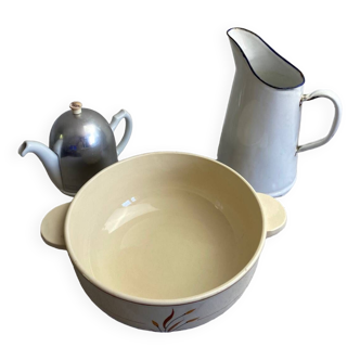 Pitcher, salad bowl, vintage teapot