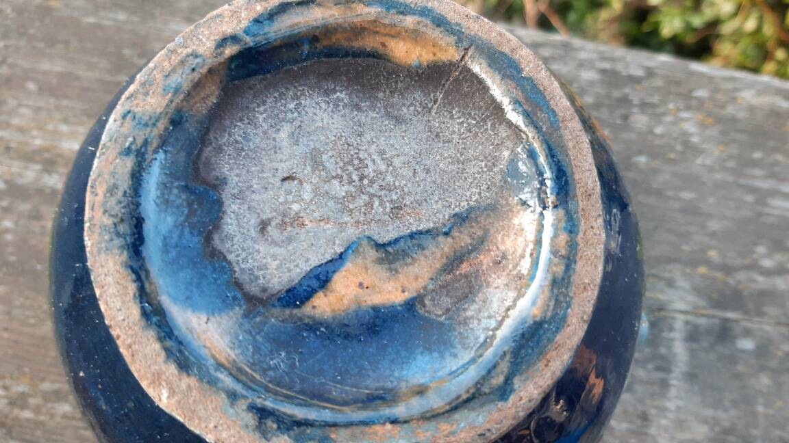 Vase with 3 handles in glazed terracotta Alsace early 20th century