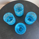 Set of 4 vintage azure blue crackled glass vases – ref. 7239