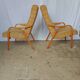 60s wood and fabric armchairs