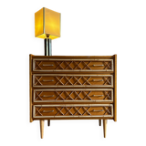 Commode chêne et rotin 1960