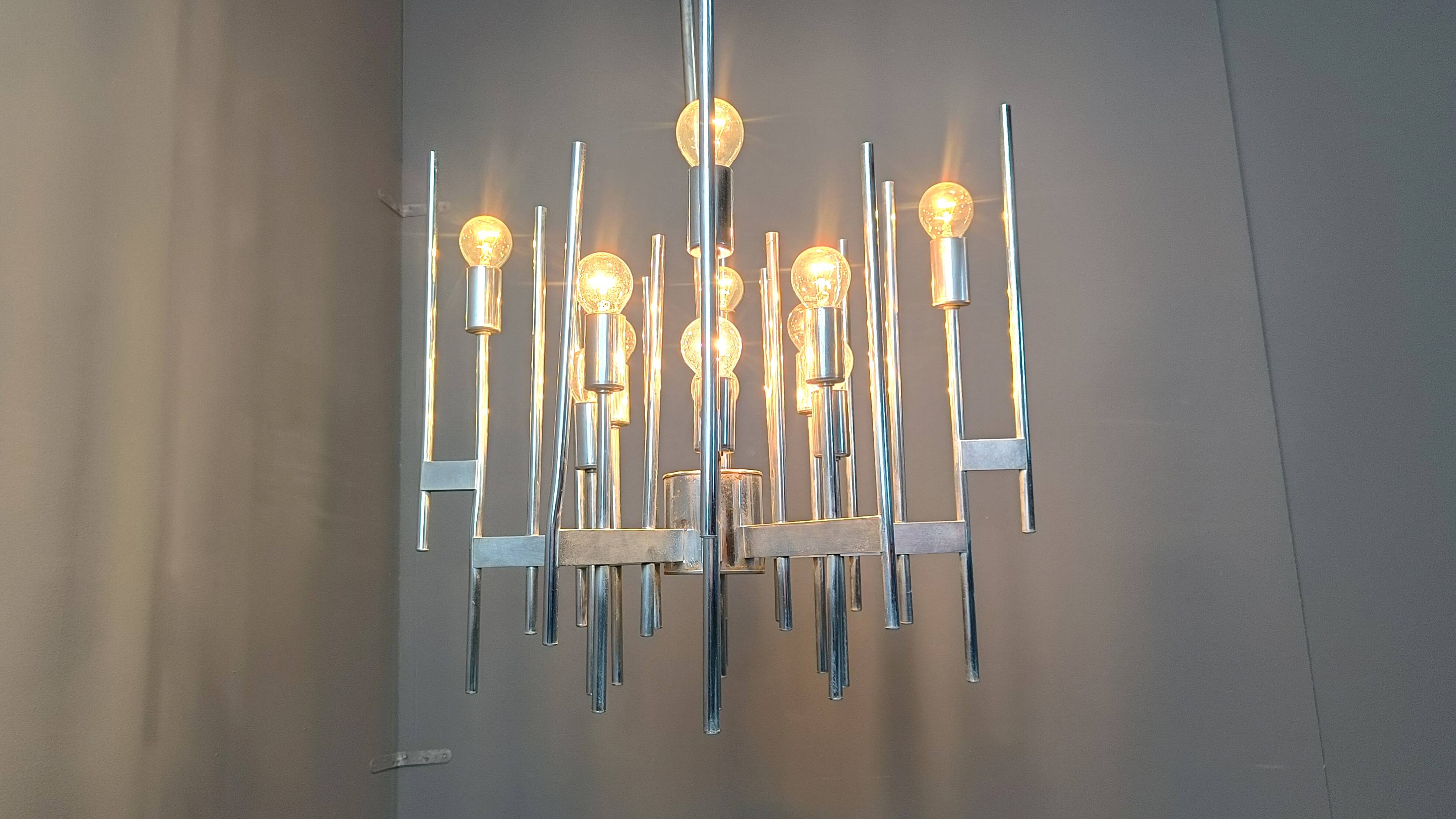 Vintage Sciolari chrome chandelier, 1970s