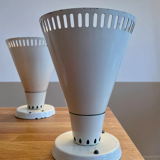 Suite of 3 wall lamps, vintage, white lacquered metal, lita 1970 france