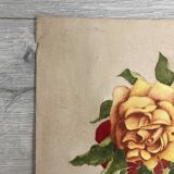 Vintage watercolor with roses in earthenware vase with angel