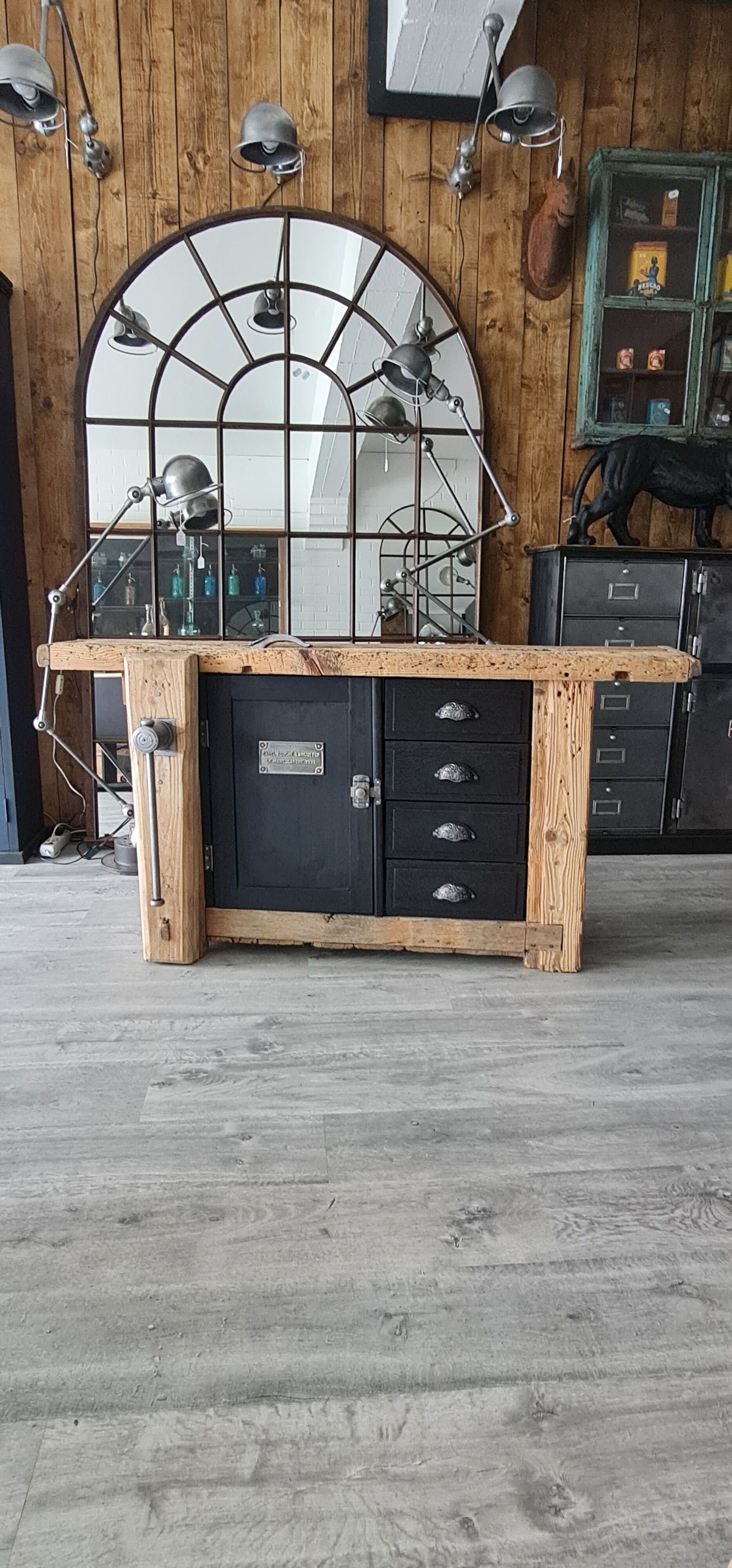Old workbench furniture by trade four drawers and a door
