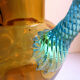 Pichet pot à eau George Sand art nouveau, verre ambre et anse bleue