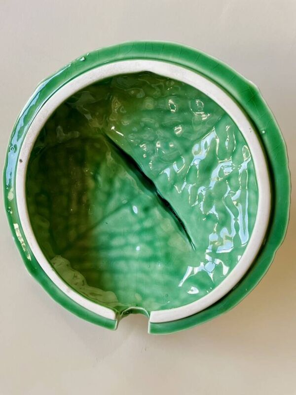 Soupière vintage verte  en barbotine grand modèle – Modèle chou – Années 70